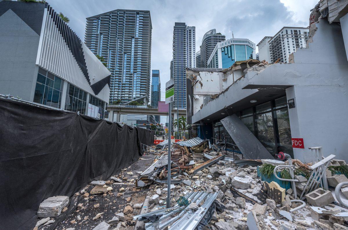 Small business destroyed by the passage of a tornado in Miami, Florida.